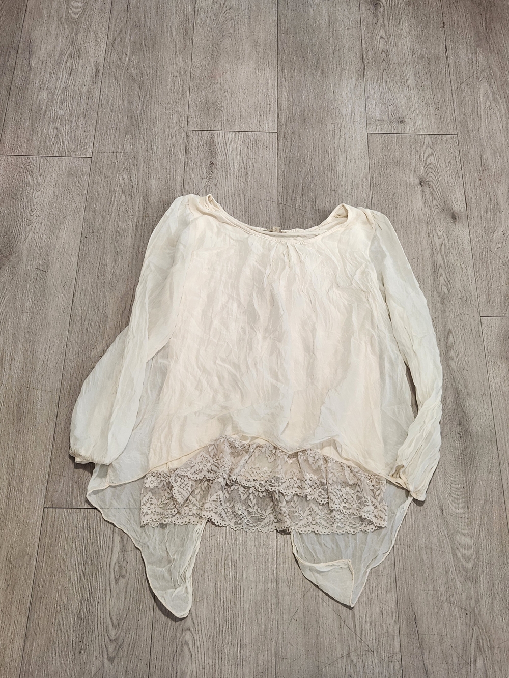 GIUSY Made In Italy 100% Silk Layered Lace Handkerchief Tunic Top Small